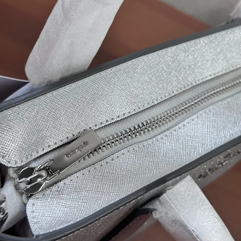 Kate Spade Glimmer Lunar Light Silver Glitter Mixed Medium Satchel Bag